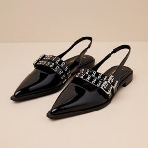 NWT Lulu's Black Patent Slingback Flats with Studded Straps